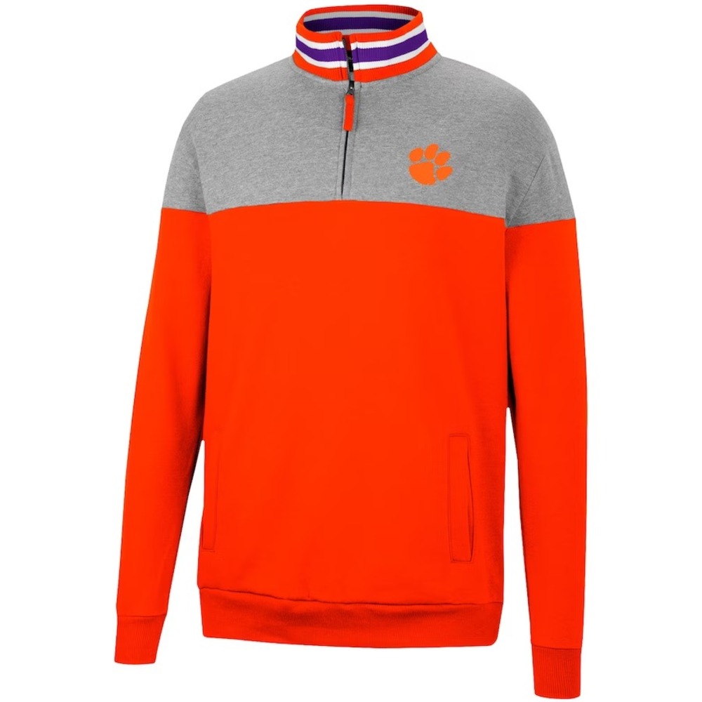 Clemson Tigers Sweater Mens Large Orange Colosseum Be the Ball 1/4 Zip Pullover
